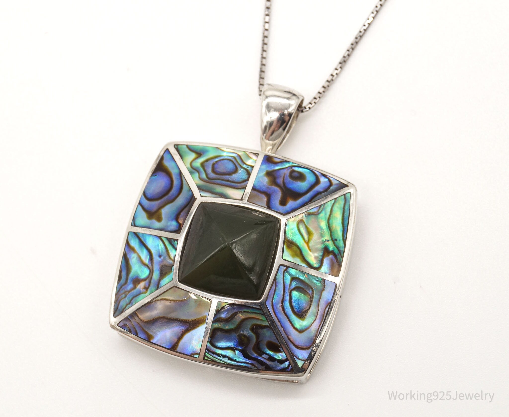 Vintage Paua Abalone Shell Green Stone Sterling Silver Necklace | Jewelry > Necklaces > Pendants | Wiccan Center