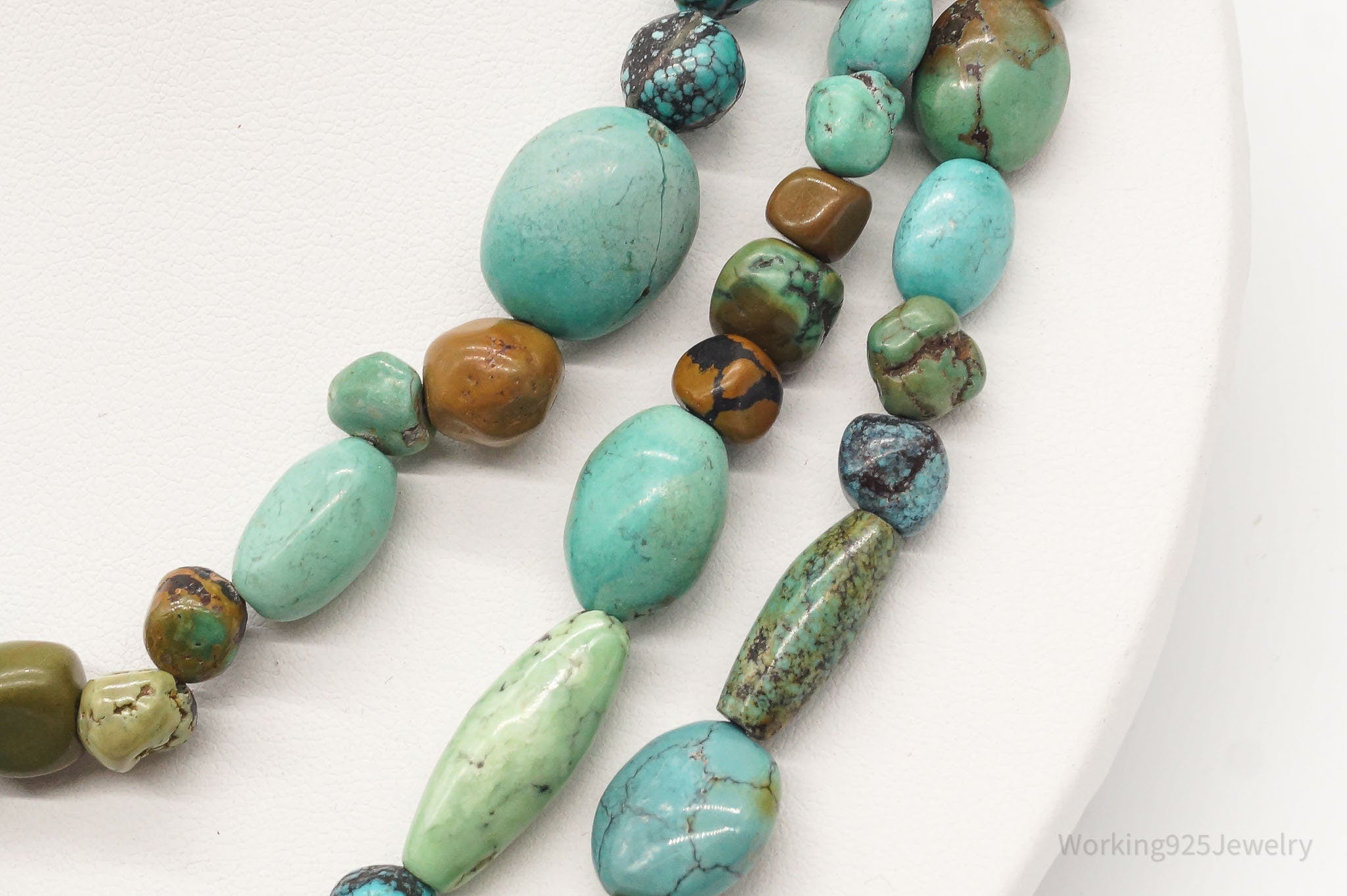 Vintage Designer BJ Mixed Type Turquoise Bead Sterling Silver Necklace 20" | Jewelry > Necklaces | Wiccan Center