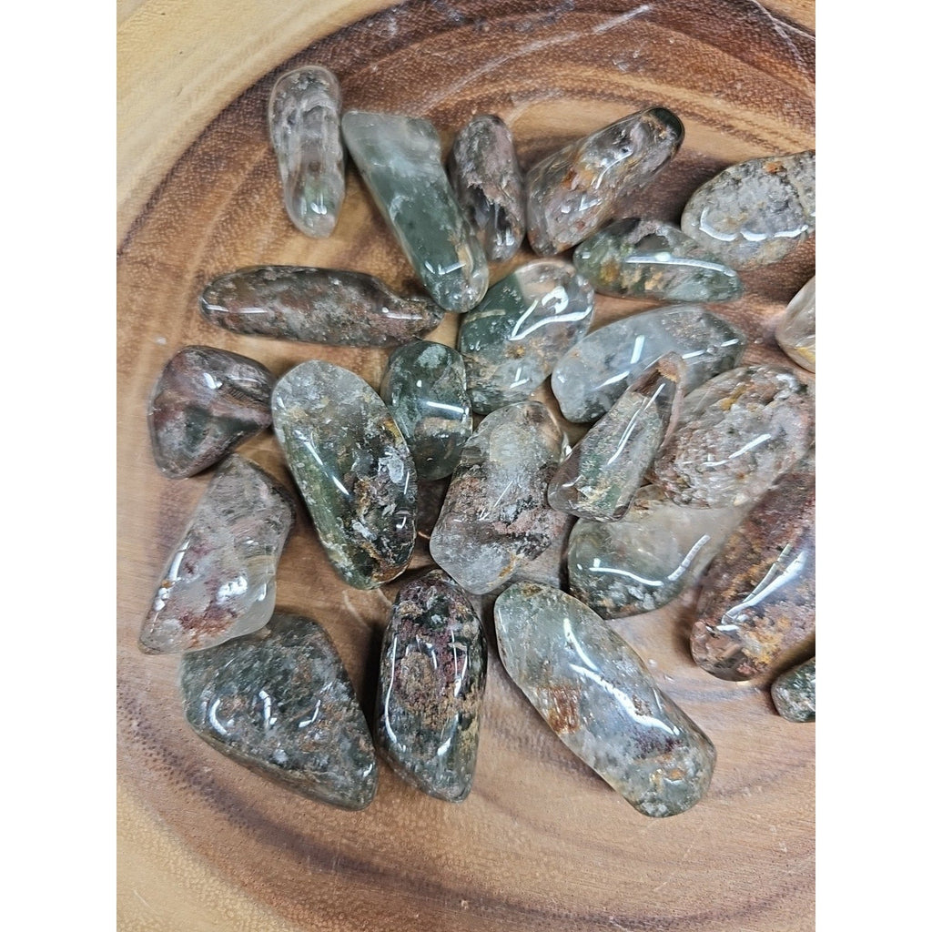 24Pcs Natural Phantom Ghost Clear Quartz Crystal Stone Tumble Brazil .61lbs | Palm Stones & Tumbled Crystals | Wiccan Center