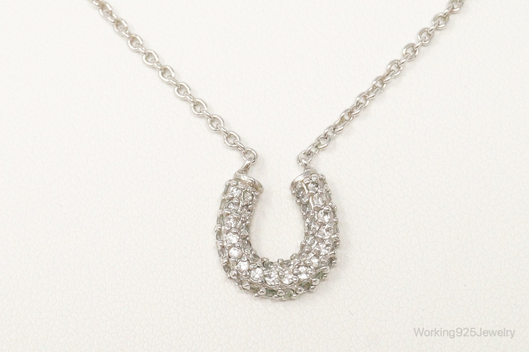 Horse Shoe Cubic Zirconia Sterling Silver Necklace | Jewelry > Necklaces > Pendants | Wiccan Center