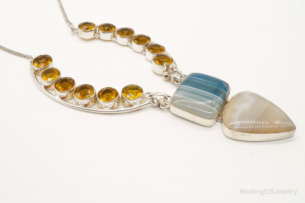 Large Lace Agate Citrine Sterling Silver Necklace | Jewelry > Necklaces > Pendants | Wiccan Center