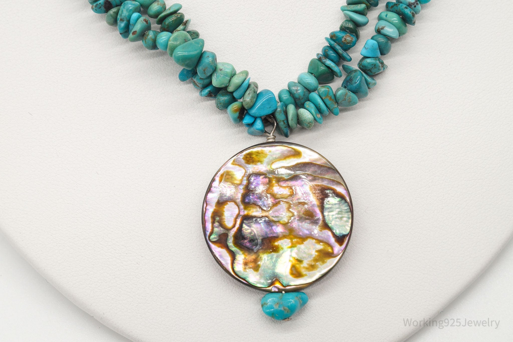 Vintage Native American Turquoise Abalone Shell Bead Sterling Silver Necklace | Jewelry > Necklaces | Wiccan Center