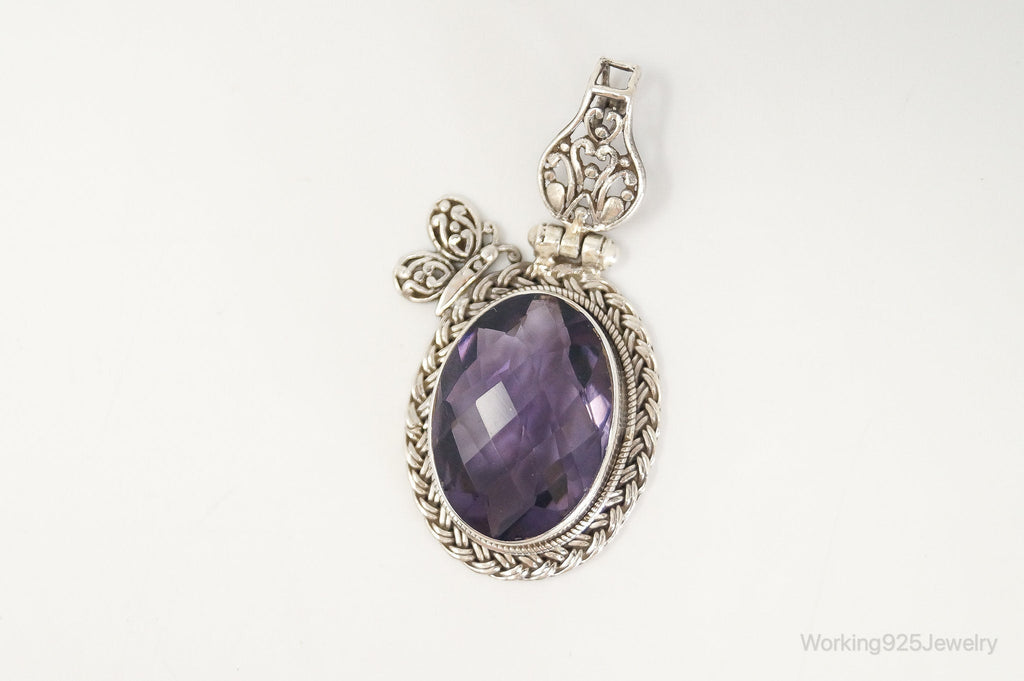 Large Amethyst Butterfly Bali Sterling Silver Necklace Pendant | Jewelry > Necklaces > Pendants | Wiccan Center