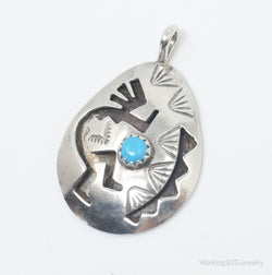 Vintage Handmade Native American Kokopelli Turquoise Sterling Silver Pendant | Jewelry > Necklaces > Pendants | Wiccan Center