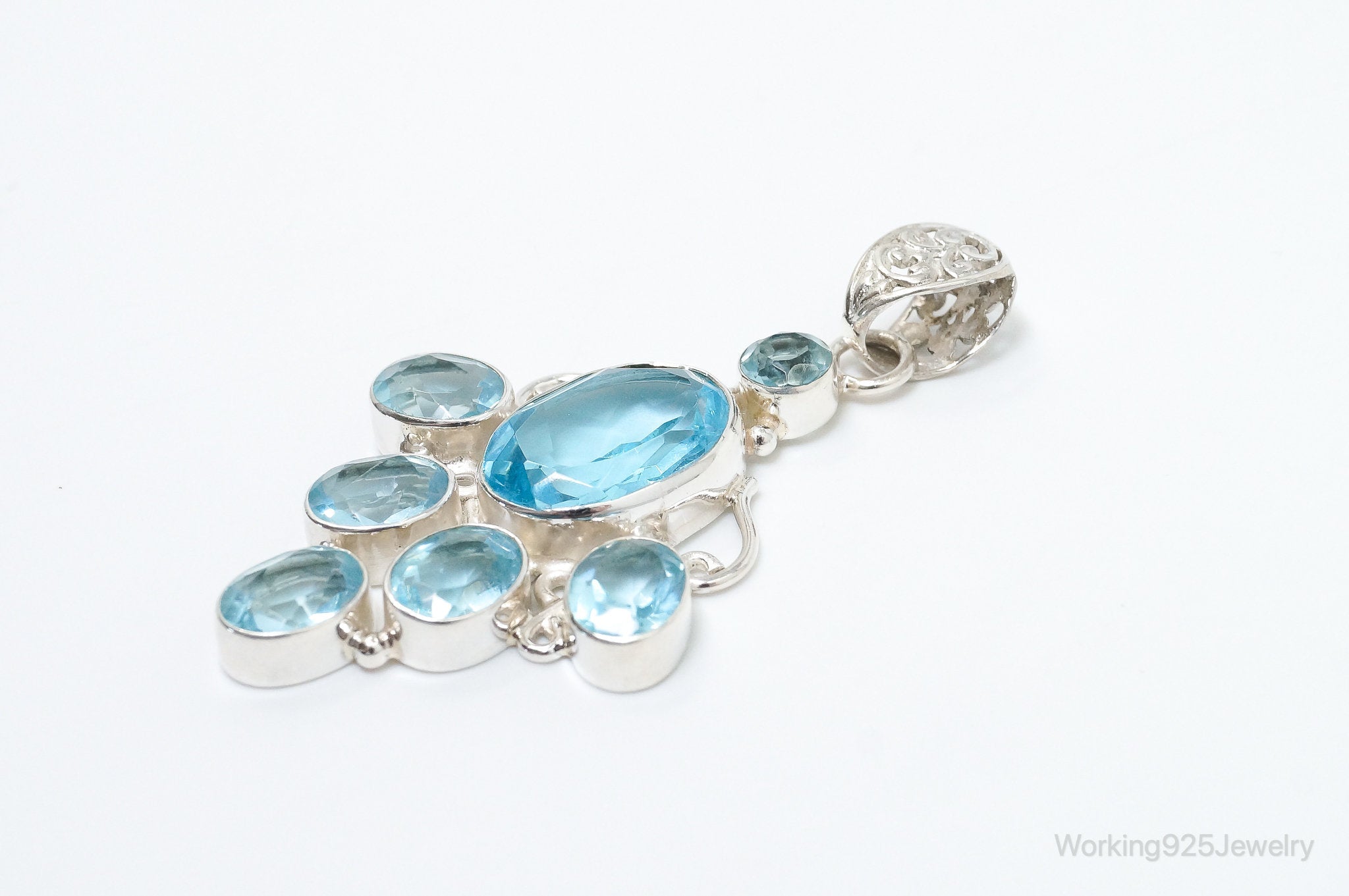 Large Vintage Blue Topaz Sterling Silver Necklace Pendant | Jewelry > Necklaces > Pendants | Wiccan Center