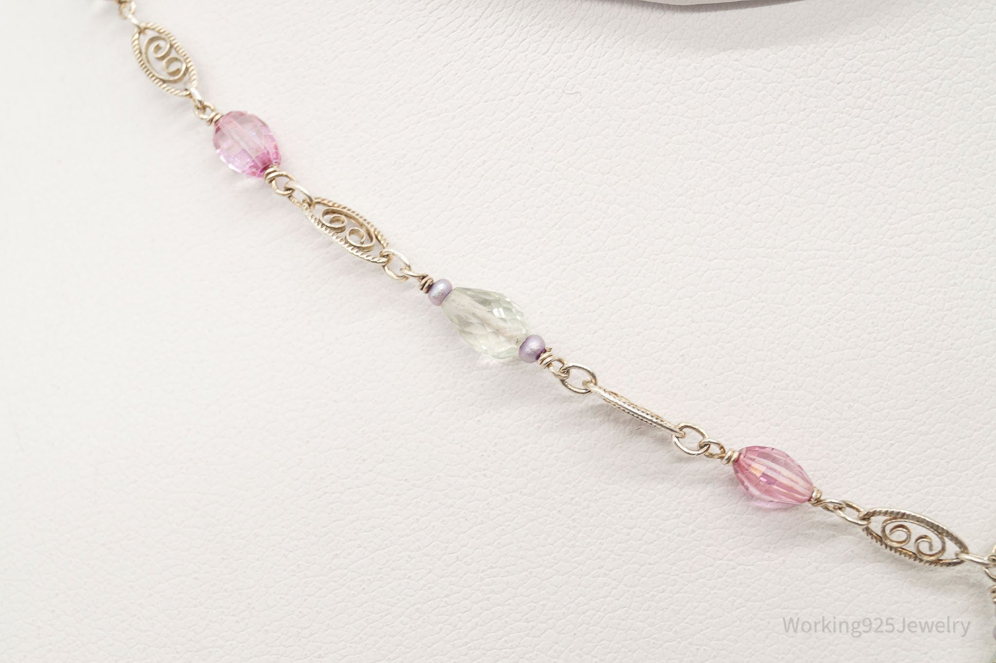 Vintage Prasiolite Pink Topaz Seed Pearls Sterling Silver Necklace | Jewelry > Necklaces > Pendants | Wiccan Center
