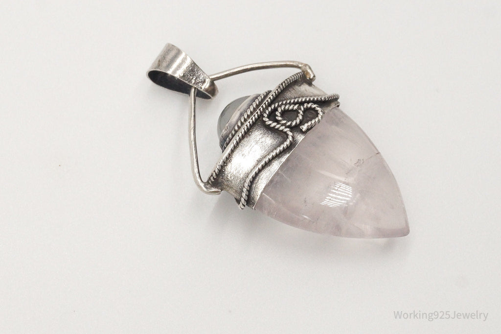 Vintage Large Rose Quartz White Moonstone Sterling Silver Pendant | Jewelry > Necklaces > Pendants | Wiccan Center