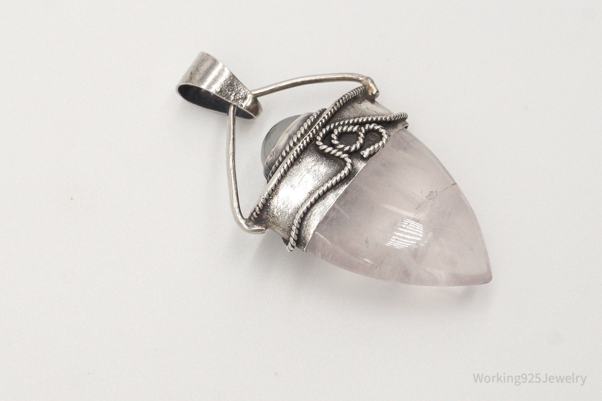 Vintage Large Rose Quartz White Moonstone Sterling Silver Pendant | Jewelry > Necklaces > Pendants | Wiccan Center