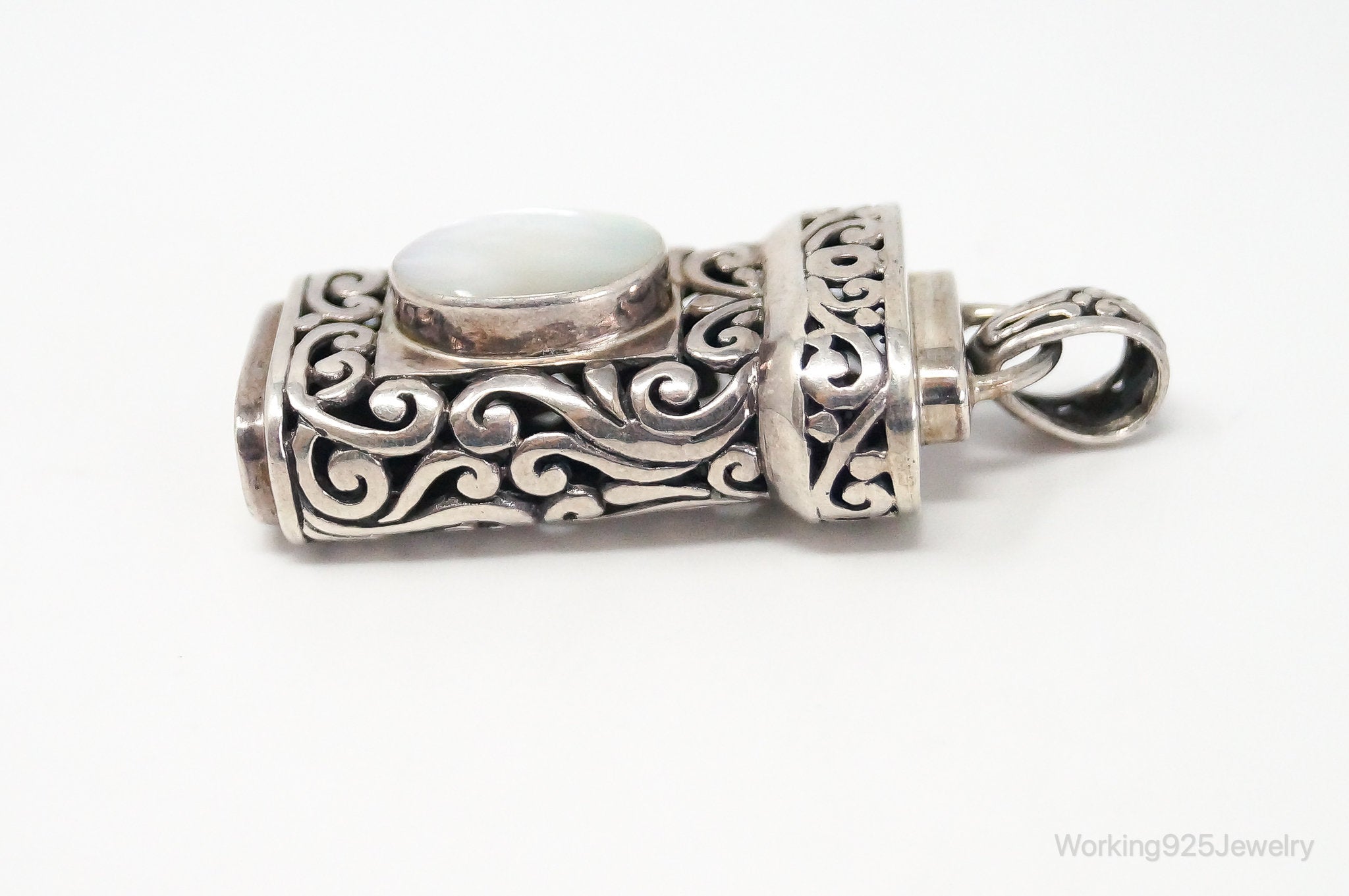 Vintage Large Mother Of Pearl Bali Inspired Sterling Silver Pendant | Jewelry > Necklaces > Pendants | Wiccan Center