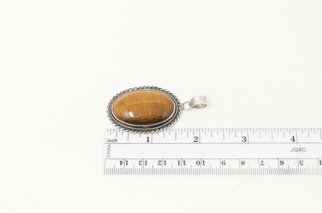 Vintage Large Southwestern Tigers Eye Sterling Silver Necklace Pendant | Jewelry > Necklaces > Pendants | Wiccan Center