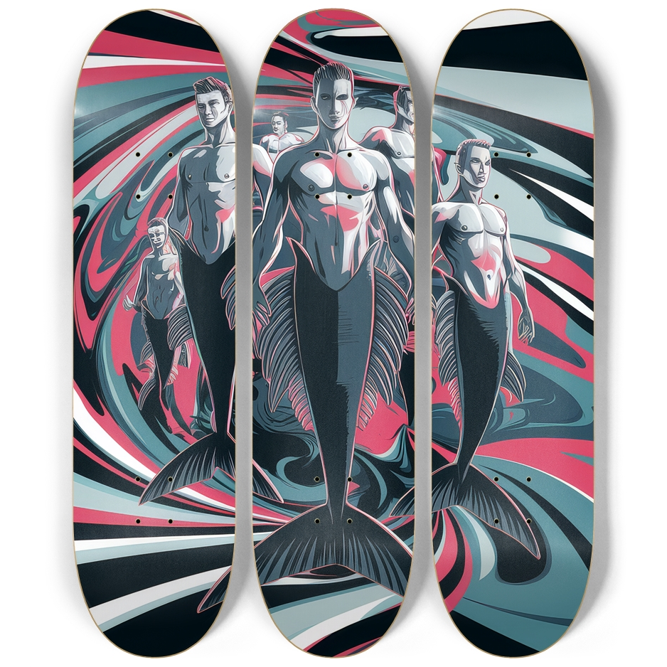 3 Skateboard Series Art - Merman Squad | Skateboard | Wiccan Center