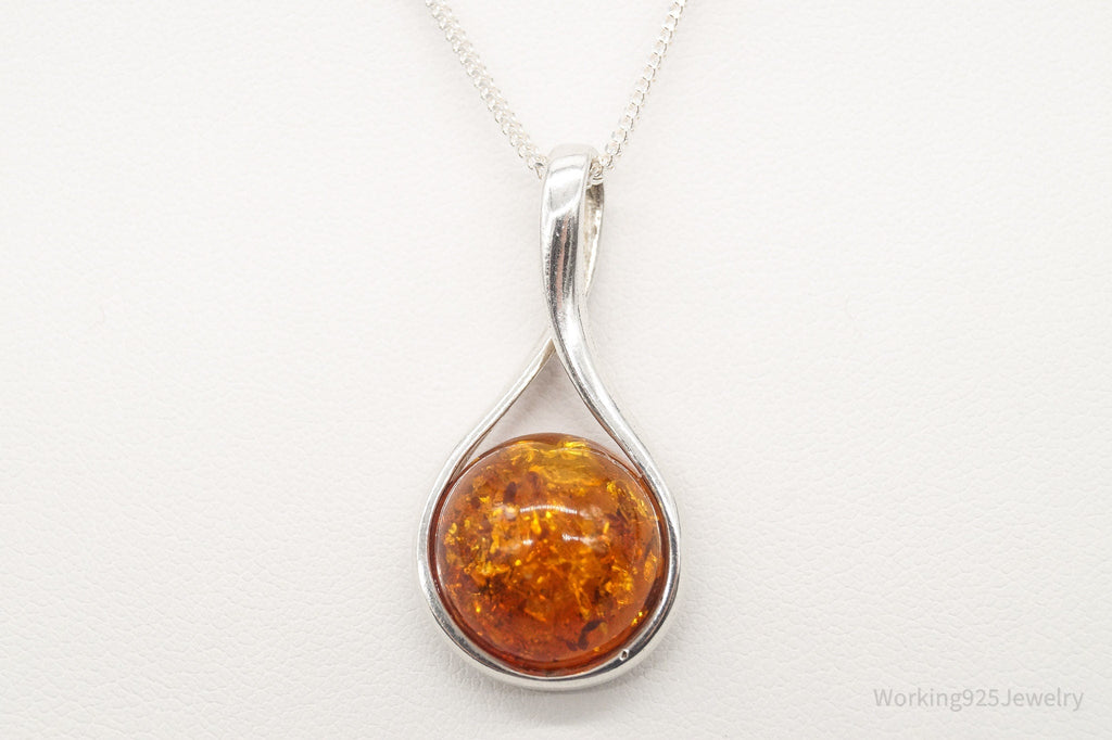 Vintage Large Amber Sterling Silver Adjustable Chain Necklace | Jewelry > Necklaces > Pendants | Wiccan Center