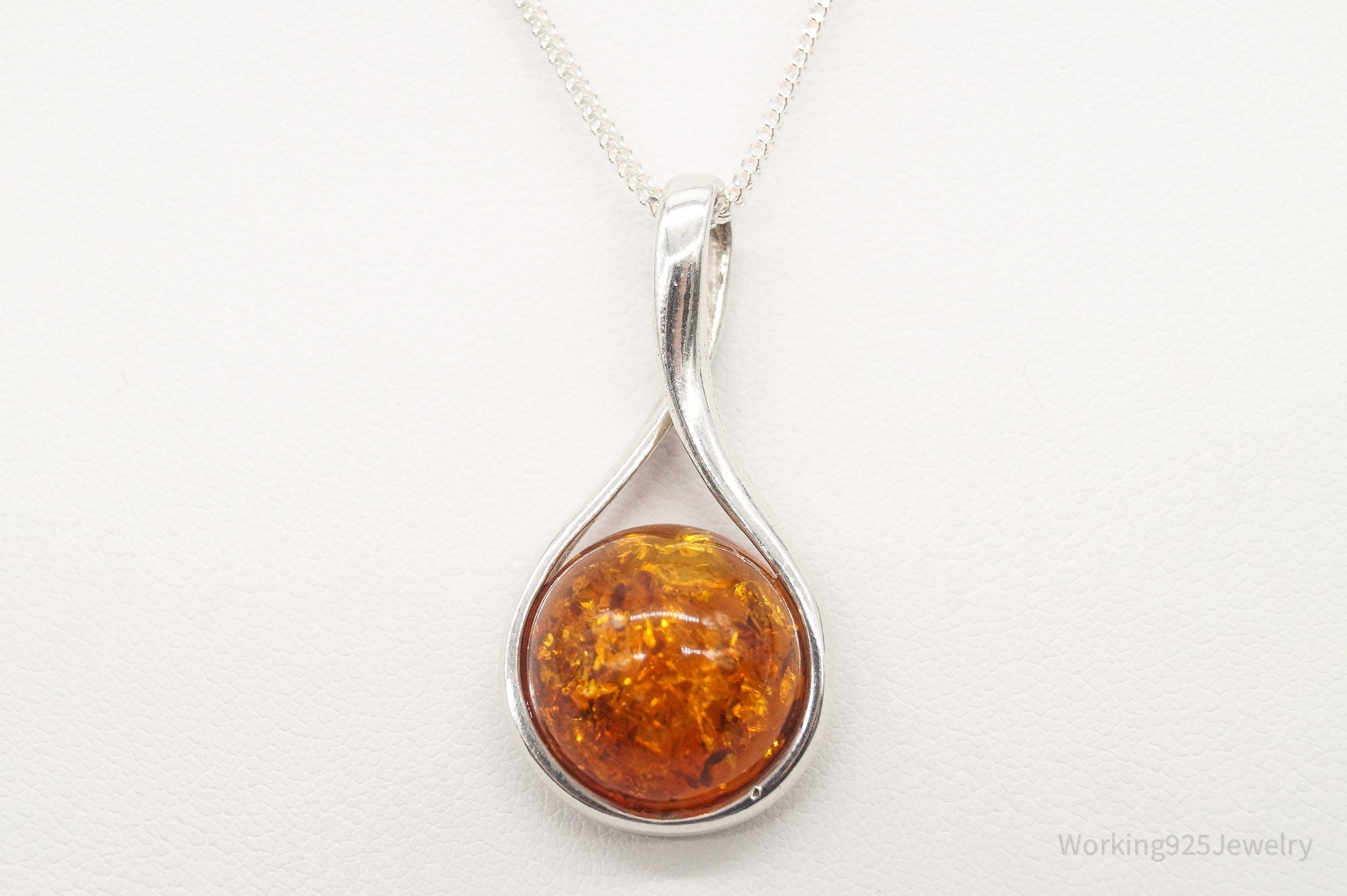 Vintage Large Amber Sterling Silver Adjustable Chain Necklace | Jewelry > Necklaces > Pendants | Wiccan Center