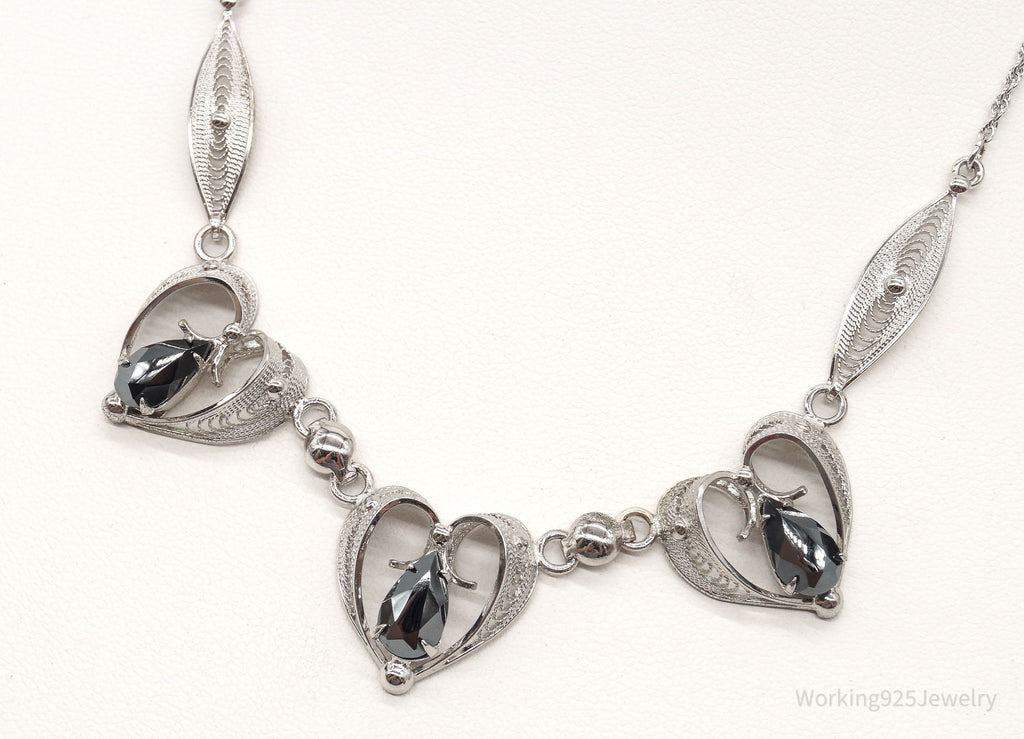 Vintage Designer Sorrento Hematite Filigree Hearts Sterling Silver Necklace | Jewelry > Necklaces > Pendants | Wiccan Center