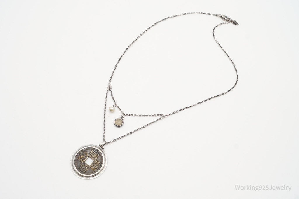 Designer Silpada Brass Chinese Coin Replica Sterling Silver Retired Necklace | Jewelry > Necklaces > Pendants | Wiccan Center