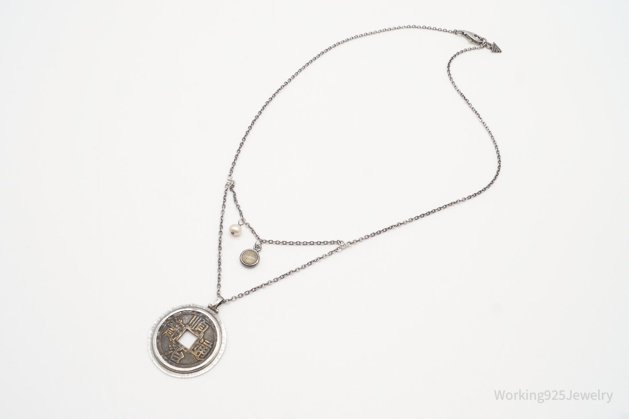 Designer Silpada Brass Chinese Coin Replica Sterling Silver Retired Necklace | Jewelry > Necklaces > Pendants | Wiccan Center