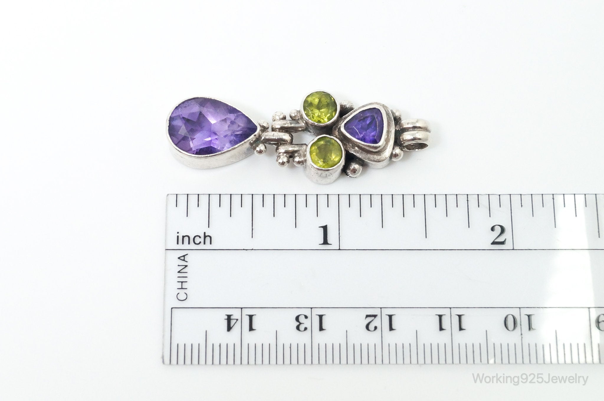 Vintage Amethyst Peridot Sterling Silver Bali Style Necklace Pendant | Jewelry > Necklaces > Pendants | Wiccan Center