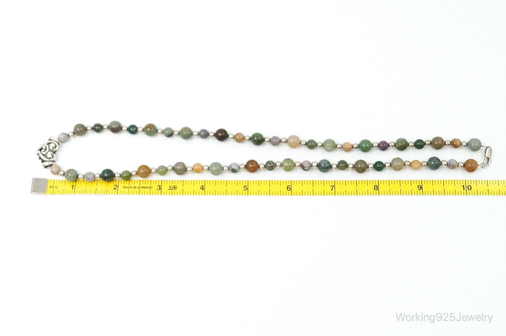 Vintage Multi Gem Agate Jasper Beads Sterling Silver Necklace | Jewelry > Necklaces > Pendants | Wiccan Center
