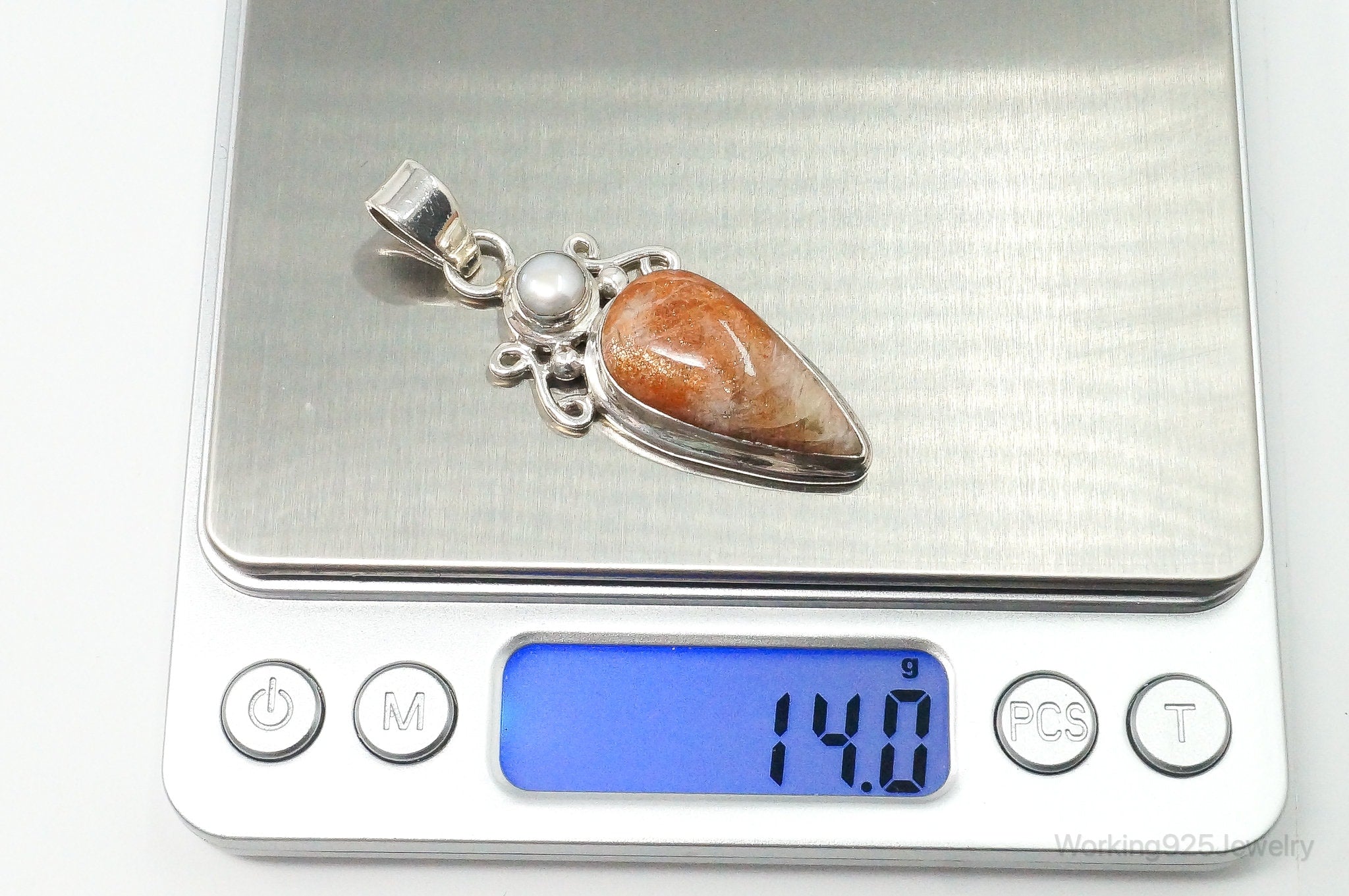 Large Vintage Sunstone Pearl Sterling Silver Pendant | Jewelry > Necklaces > Pendants | Wiccan Center