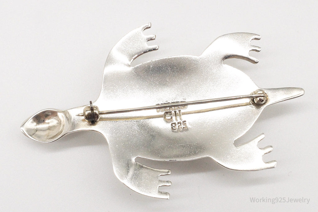 Large Vintage Mexico CII Jasper Sea Turtle Sterling Silver Brooch Pin | Jewelry > Brooches, Pins & Clips | Wiccan Center