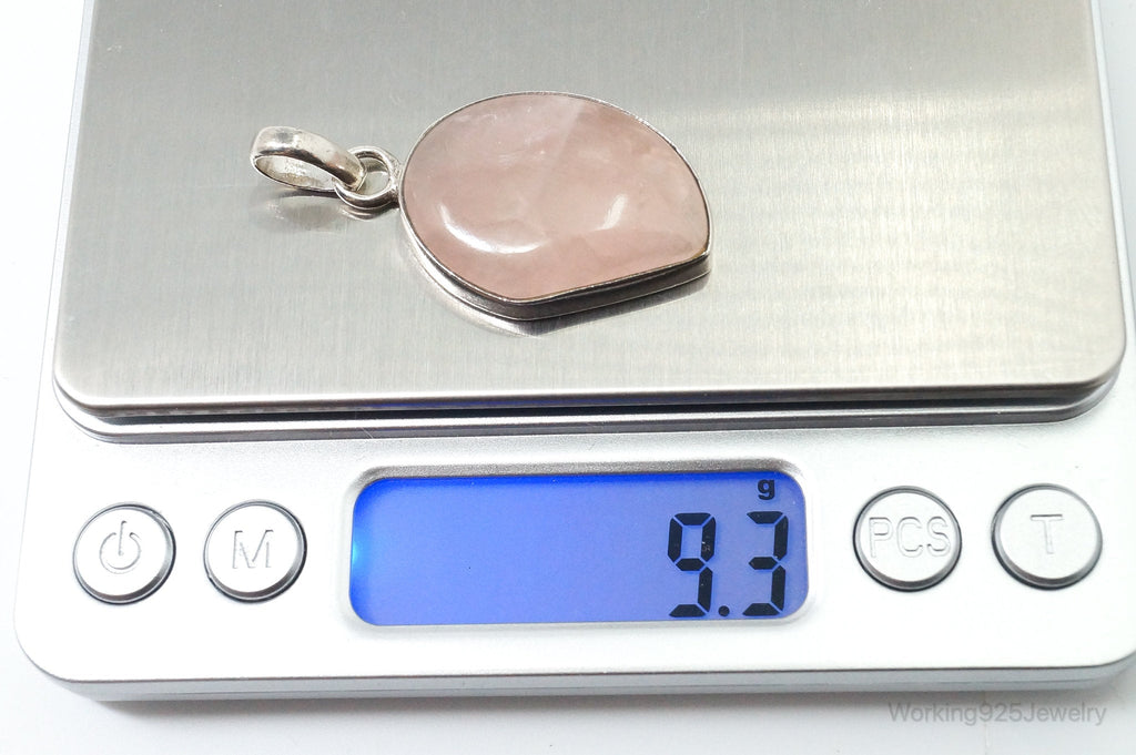 Large Vintage Rose Quartz Sterling Silver Necklace Pendant | Jewelry > Necklaces > Pendants | Wiccan Center
