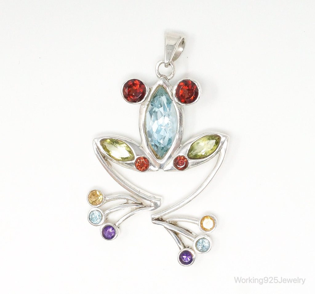 Vintage Multi Gem Tree Frog Sterling Silver Necklace Pendant | Jewelry > Necklaces > Pendants | Wiccan Center