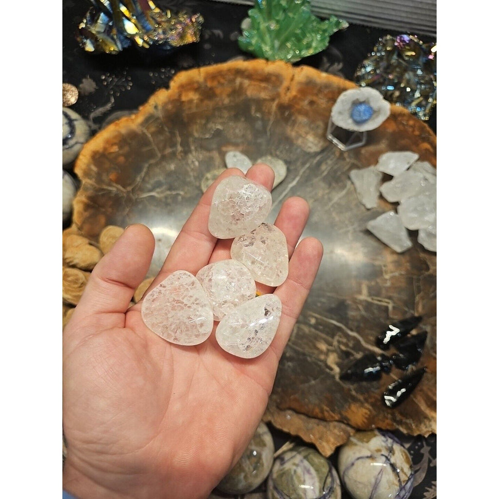 Crackle Quartz Tumbled Stones — 5-Piece Set for Clarity & Positive Energy | CrystalCloud Company