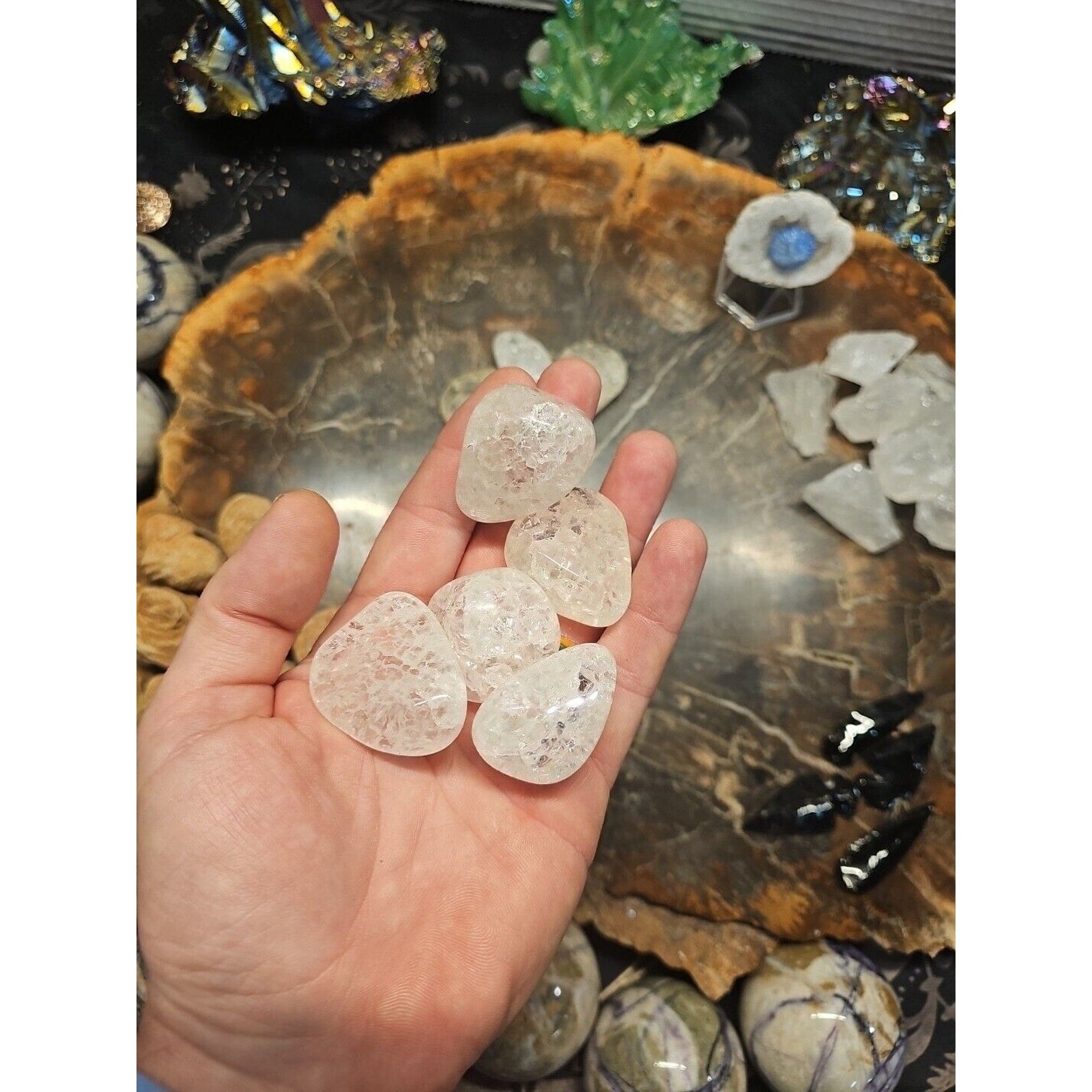 Crackle Quartz Tumbled Stones — 5-Piece Set for Clarity & Positive Energy | CrystalCloud Company