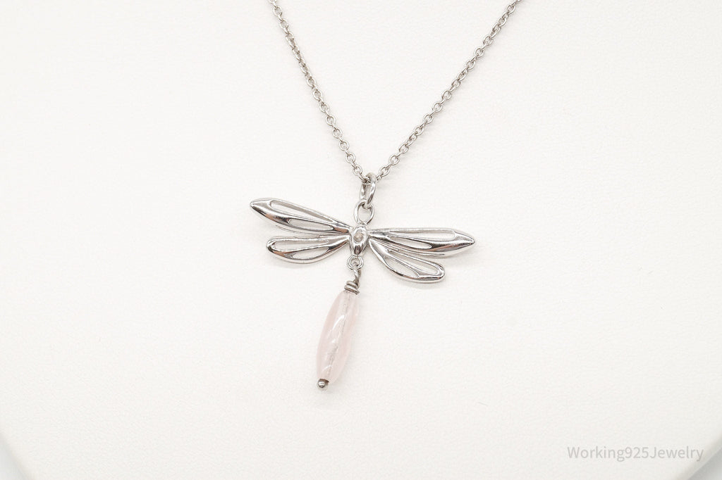 Rose Quartz Dragonfly Sterling Silver Necklace | Jewelry > Necklaces > Pendants | Wiccan Center