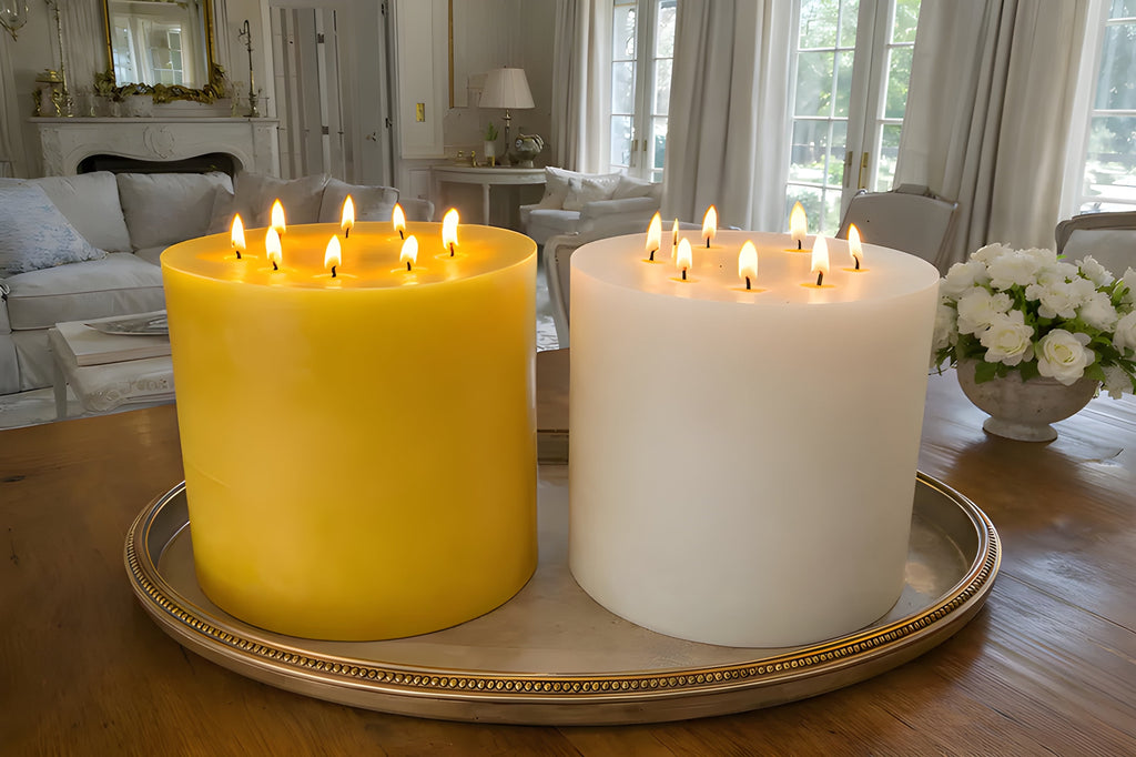 Bonfire White Beeswax Candle Eight-Wick Luxury Statement Pillar 9″ Tall 8″ Wide | Pillar Candles | Wiccan Center