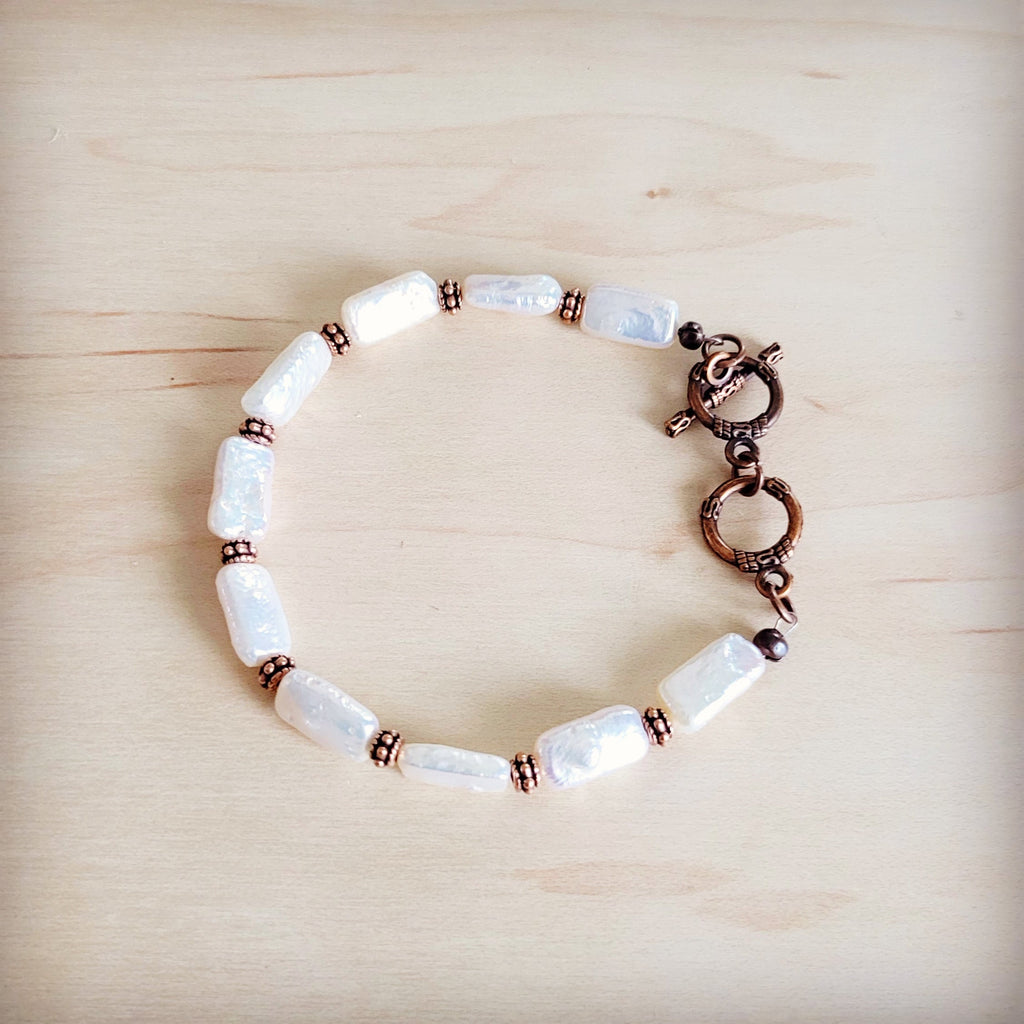 Genuine Rectangle Freshwater Pearl & Copper Bracelet 812c | Bracelet | Wiccan Center