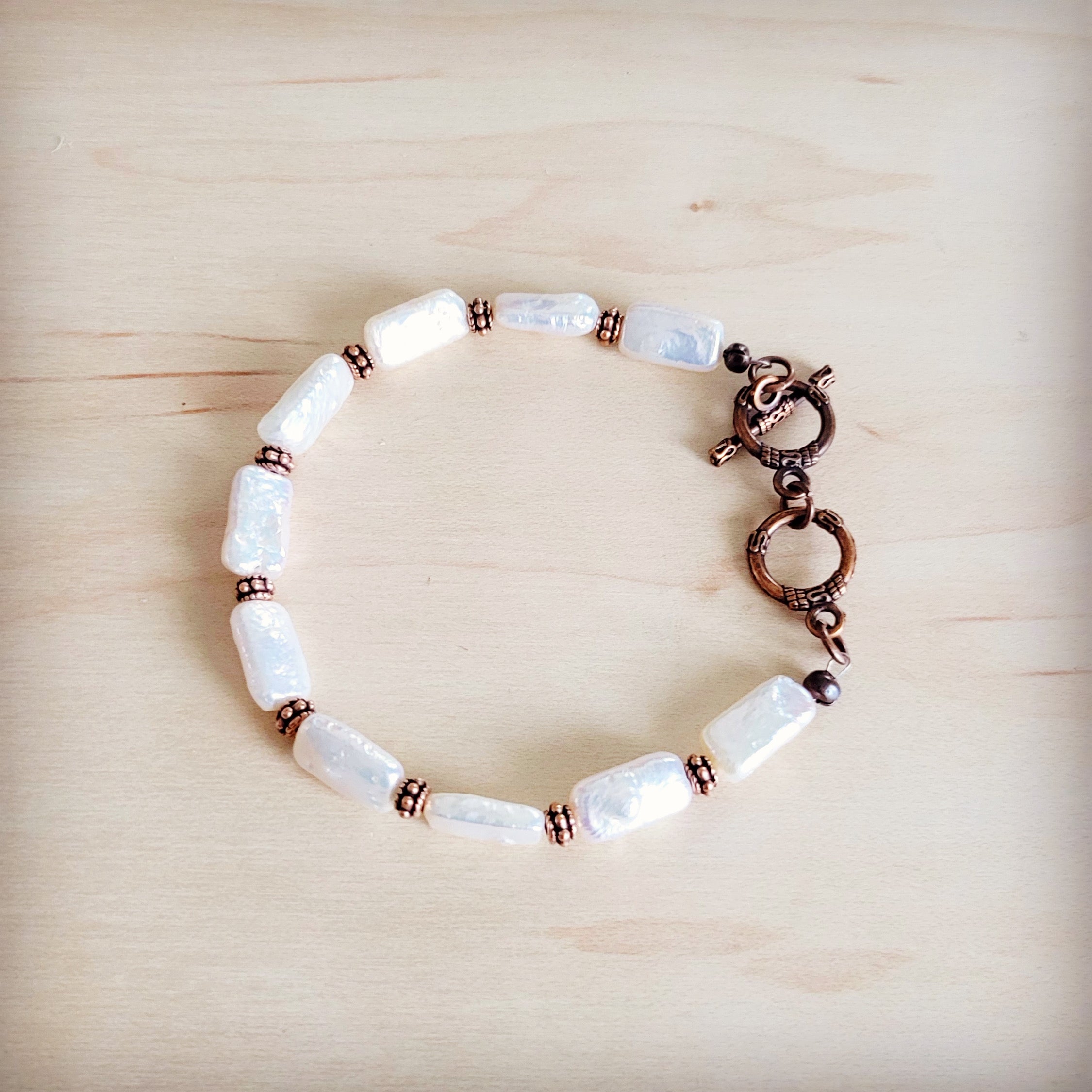 Genuine Rectangle Freshwater Pearl & Copper Bracelet 812c | Bracelet | Wiccan Center