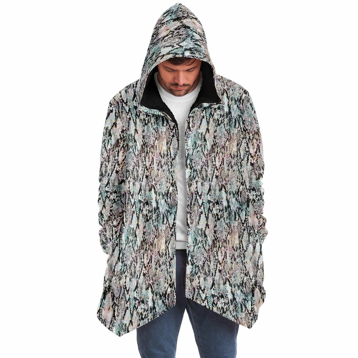 Prism Python Cuddle Cloak | Unisex Minky Sherpa Hooded Coat | Women and Mens Festival Coat | Mountain Fashion | Microfleece Cloak - AOP | Wiccan Center