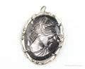 Antique Carved Abalone Shell Marcasite Woman Cameo 800 Silver Pendant Pin | Jewelry > Necklaces > Pendants | Wiccan Center