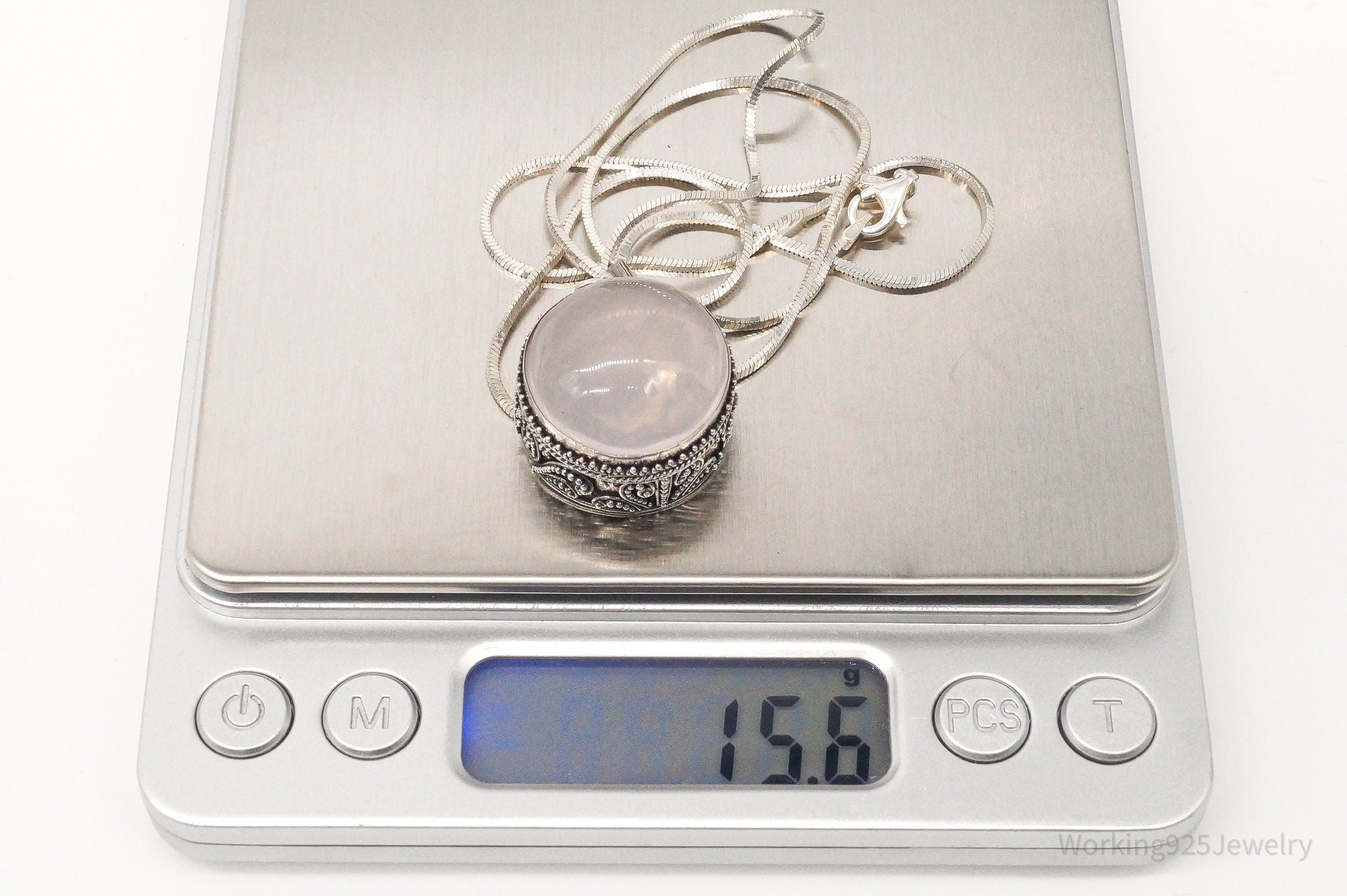 Vintage Large Rose Quartz Sterling Silver Necklace | Jewelry > Necklaces > Pendants | Wiccan Center