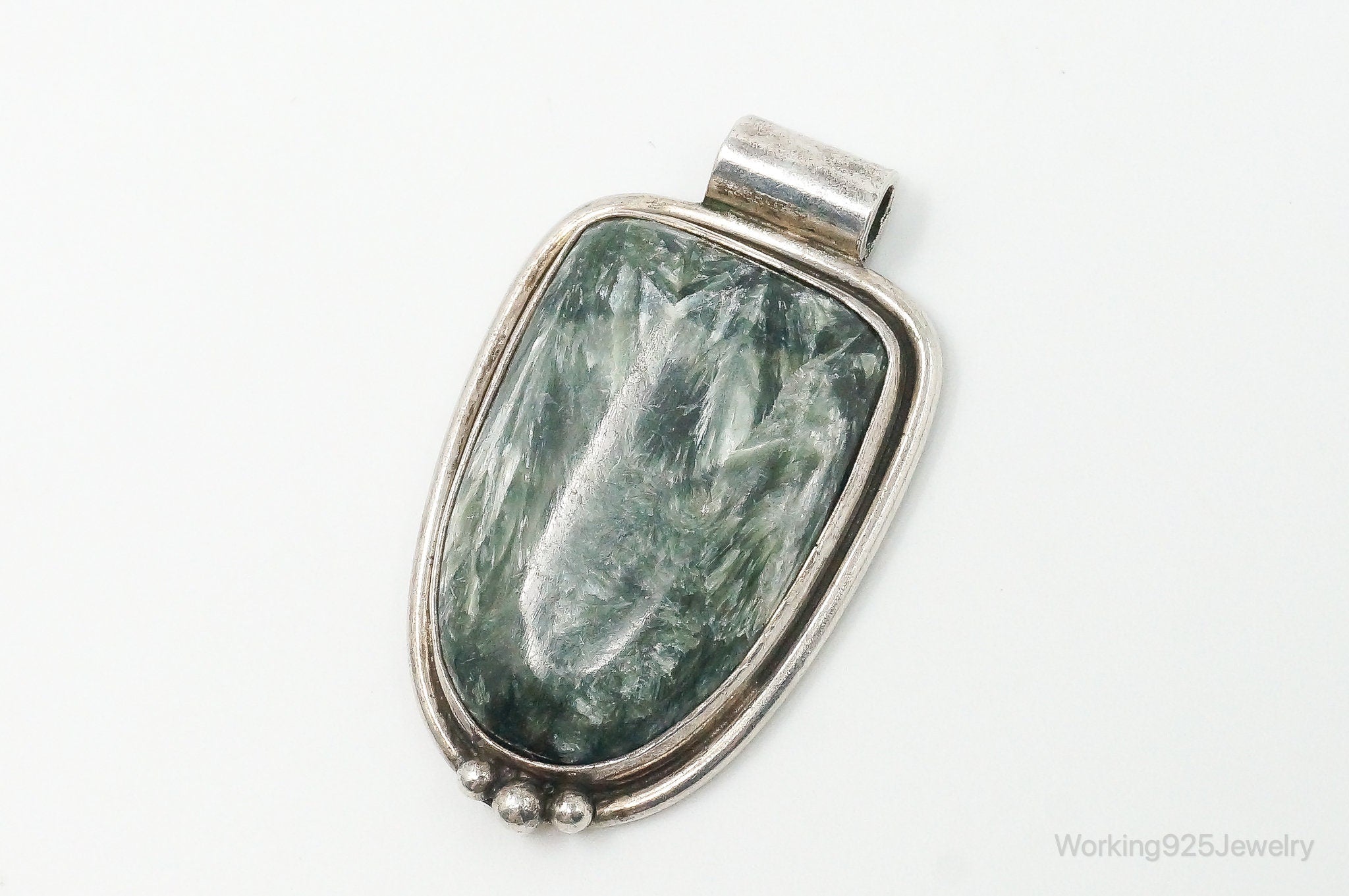 Vintage Large Green Seraphinite Sterling Silver Necklace Pendant | Jewelry > Necklaces > Pendants | Wiccan Center