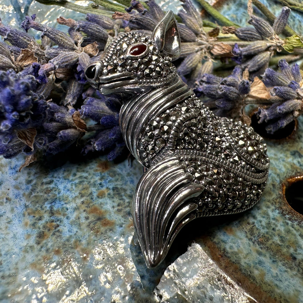 Reynard Marcasite Fox Necklace in Sterling Silver | Brooch | Wiccan Center