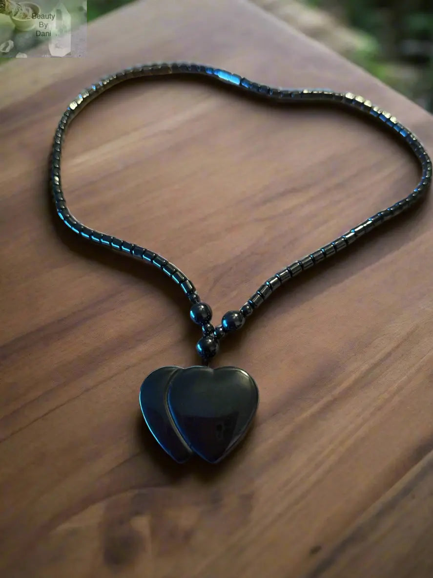 Double Heart Hematite Necklace