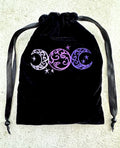 Triple Moon Black Velvet Embroidered Tarot Card Bag With Satin Lining