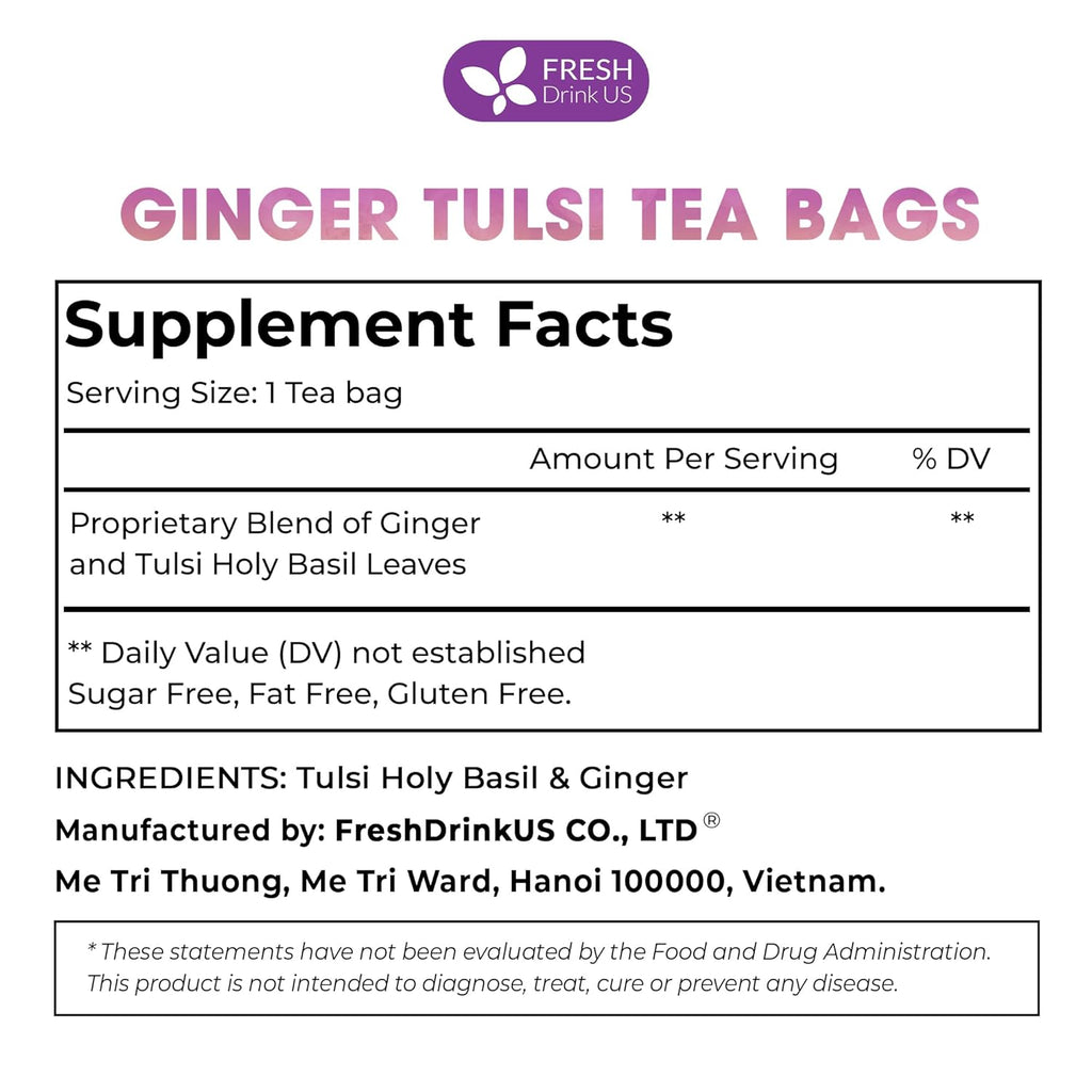Premium Ginger Tulsi Tea Bags | Hand-made Blend of Ginger and Tulsi Holy Basil Leaves | Tea | Wiccan Center