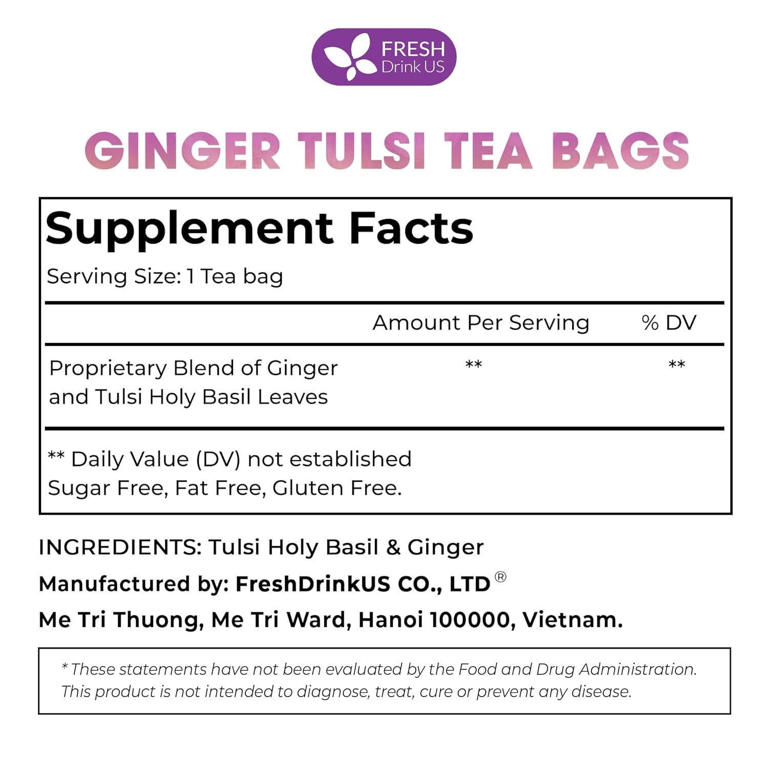 Premium Ginger Tulsi Tea Bags | Hand-made Blend of Ginger and Tulsi Holy Basil Leaves | Tea | Wiccan Center