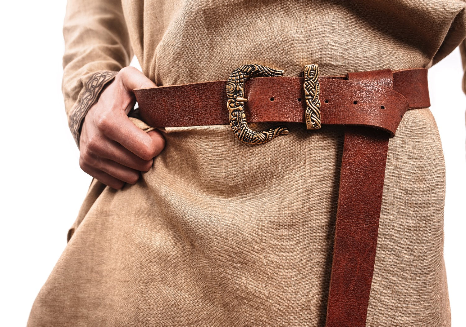 Viking Leather Belt – Brass Buckle Medieval Belt