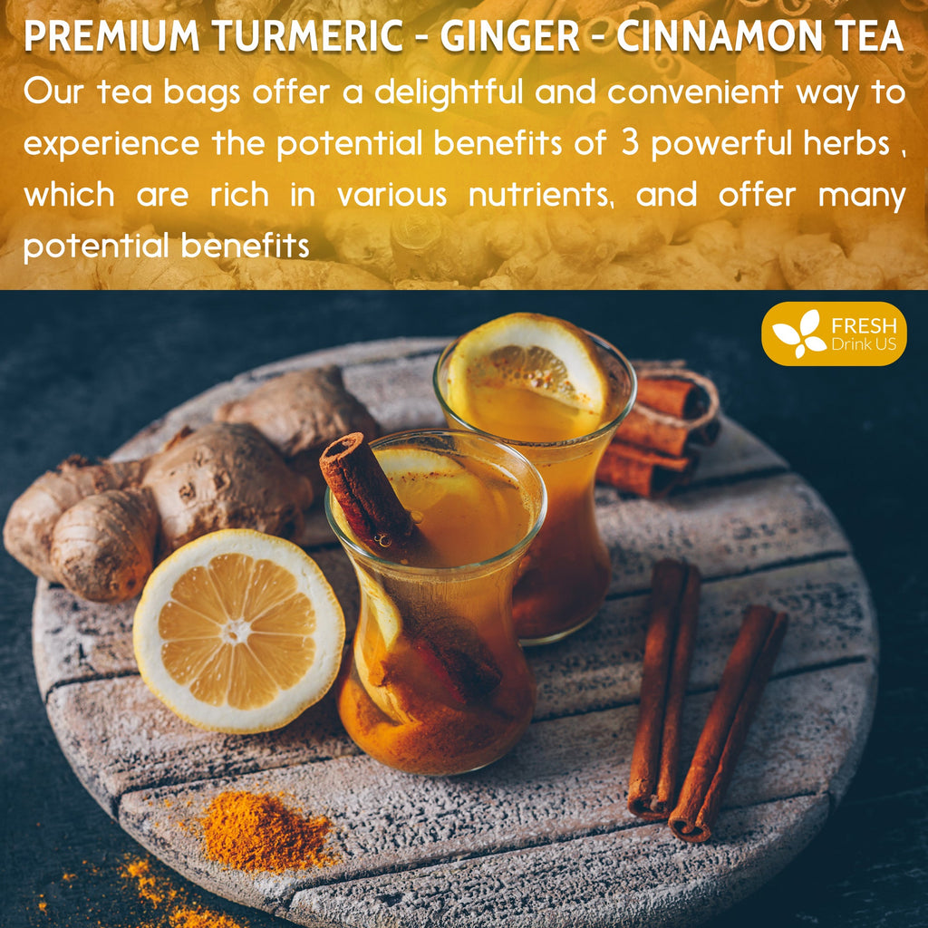 Turmeric, Ginger, Cinnamon Tea, Tea Bags, 100% Natural, Hand-made Blend of Turmeric, Ginger, and Cinnamon. Eco-conscious Tea Bags. Turmeric Ginger Herbal Tea. No Sugar, No Caffeine, No Gluten, Vegan. | Tea | Wiccan Center