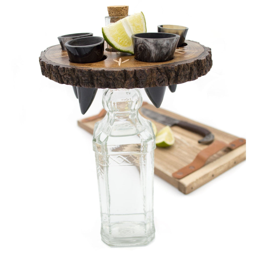 Viking Shot Glass Set – Ox Horn Shots with Rune Tray