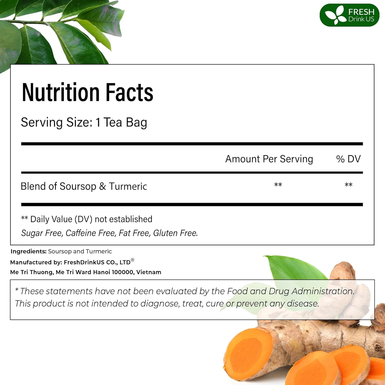 Premium Soursop Turmeric Tea Bags | Blend of Soursop Leaves, and Turmeric Root | Tea | Wiccan Center