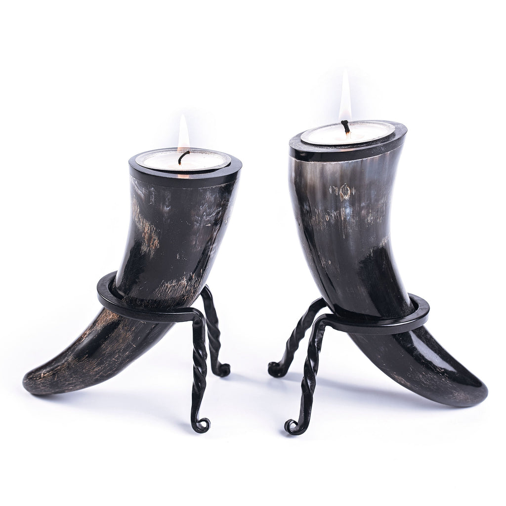 Viking Candle Holders – Ox Horn Tealight Set of 2