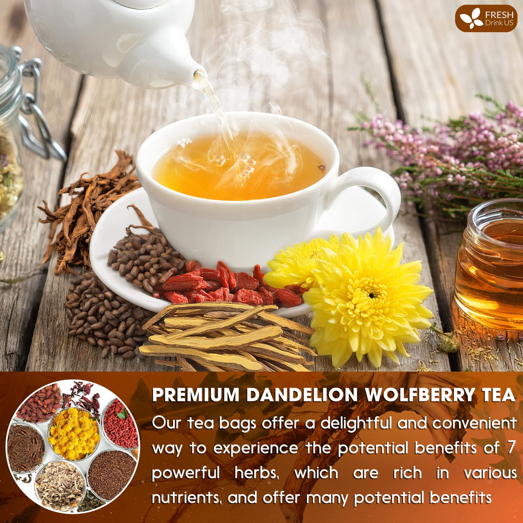 Dandelion Wolfberry Tea - a Natural Blend of Six Herbal Ingredients, Dandelion, Licorice, Cassia, Wolfberry Supports Kidneys & Liver Health (PCOS, Pregnancy, Fibroids, PMS, Menstrual Cycle, Mood), Hormone Balance Tea Beverage | Tea | Wiccan Center