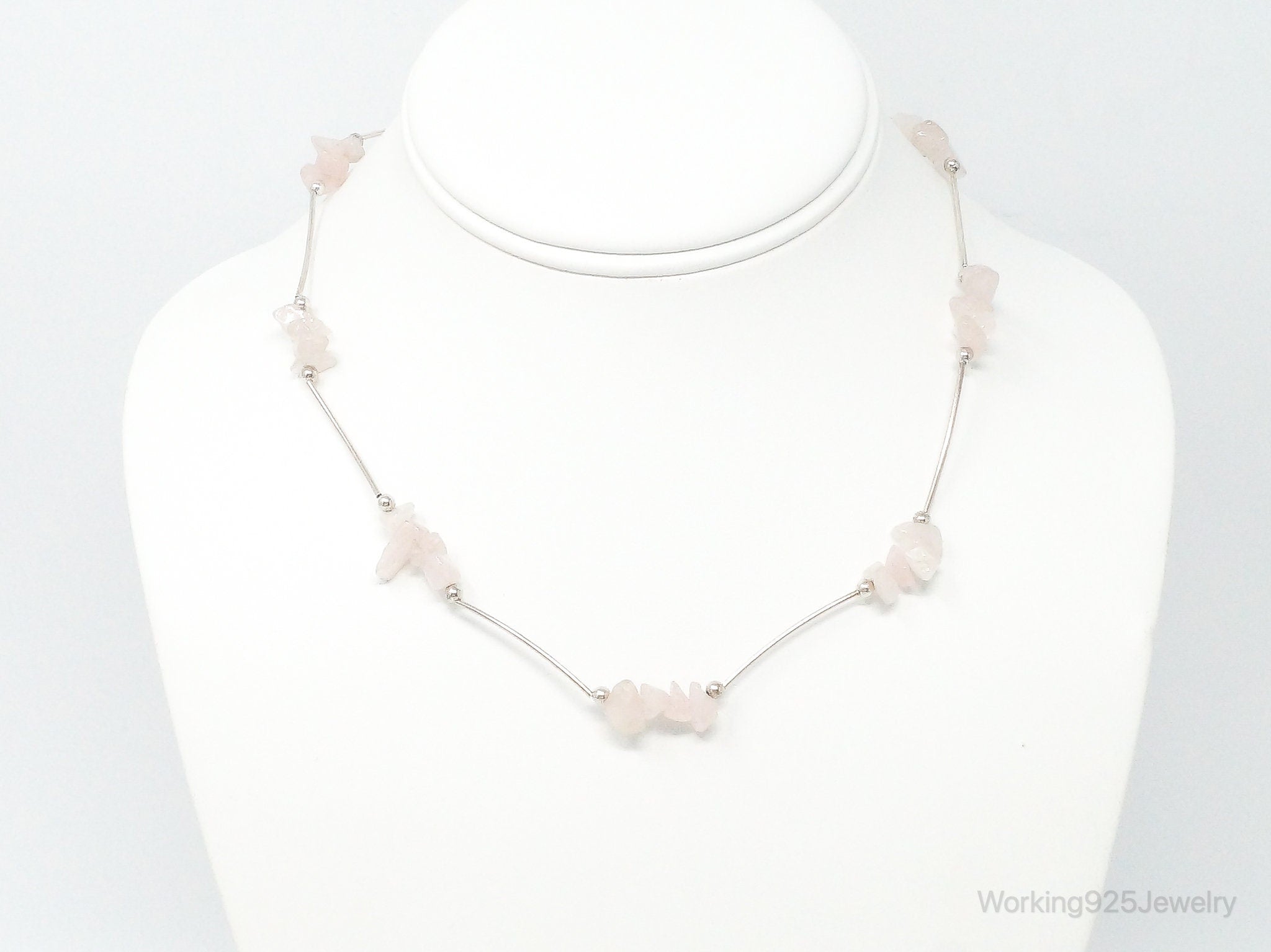 Vintage Rose Quartz Bead Sterling Silver Necklace | Jewelry > Necklaces > Pendants | Wiccan Center