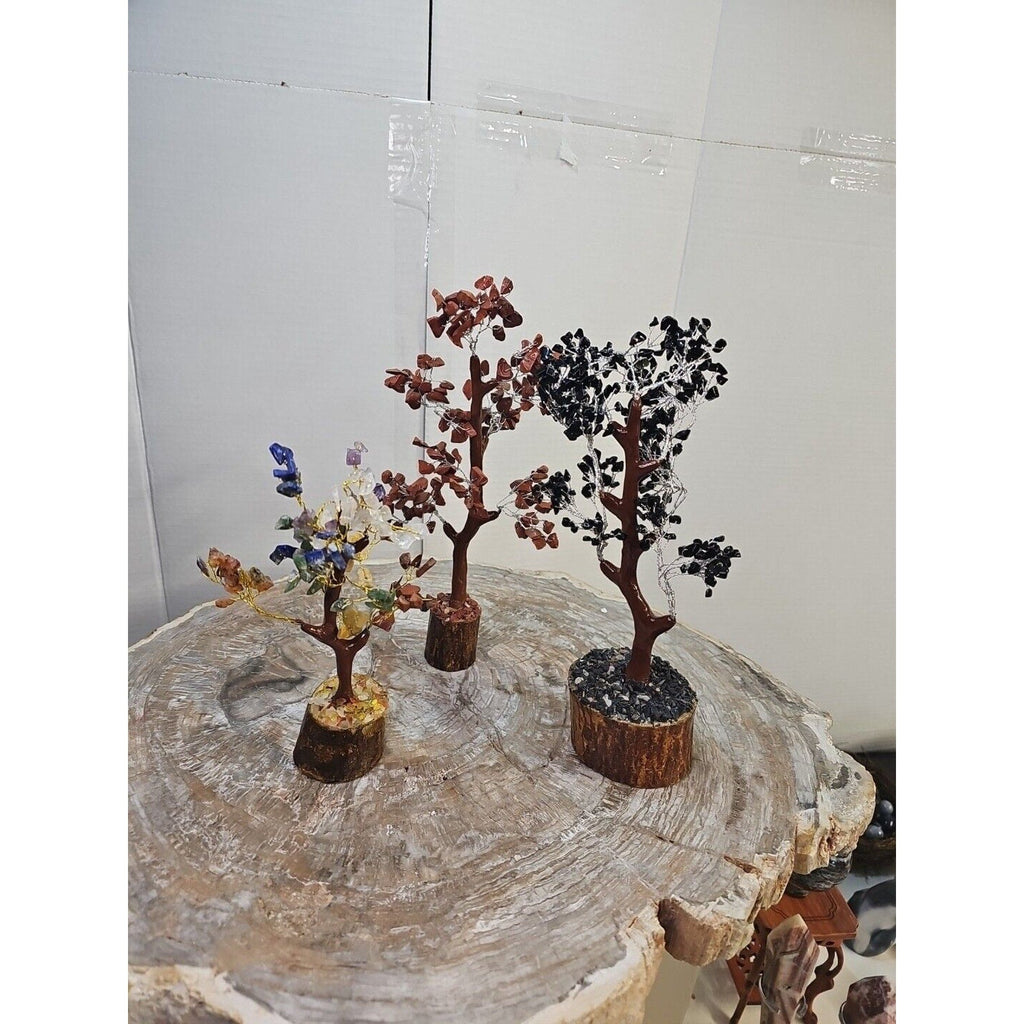 Crystal Gemstone Bonsai Tree — Carnelian, Amethyst & Quartz on Gold Branches | CrystalCloud Company