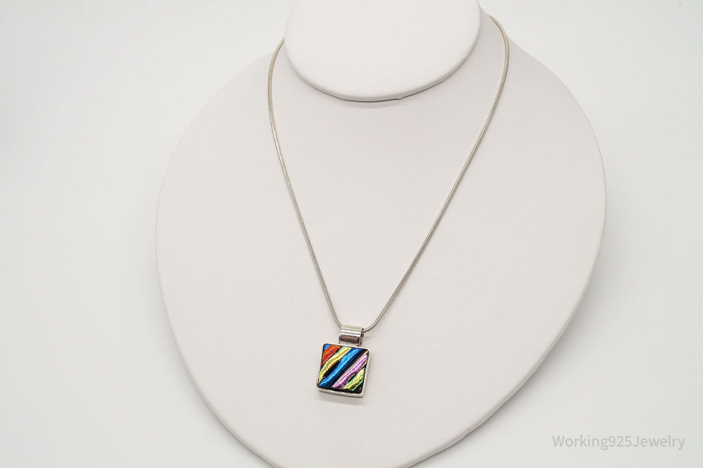 Vintage Rainbow Dichroic Glass Sterling Silver Necklace | Jewelry > Necklaces > Pendants | Wiccan Center